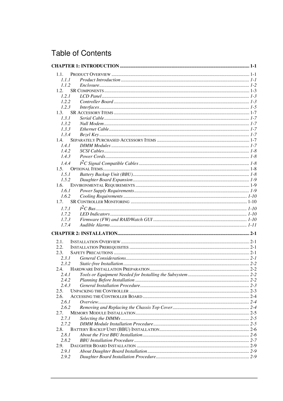 Infortrend SentinelRAID 170 320ML/sec SCSI-to-SCSI RAID Controller manual Table of Contents 