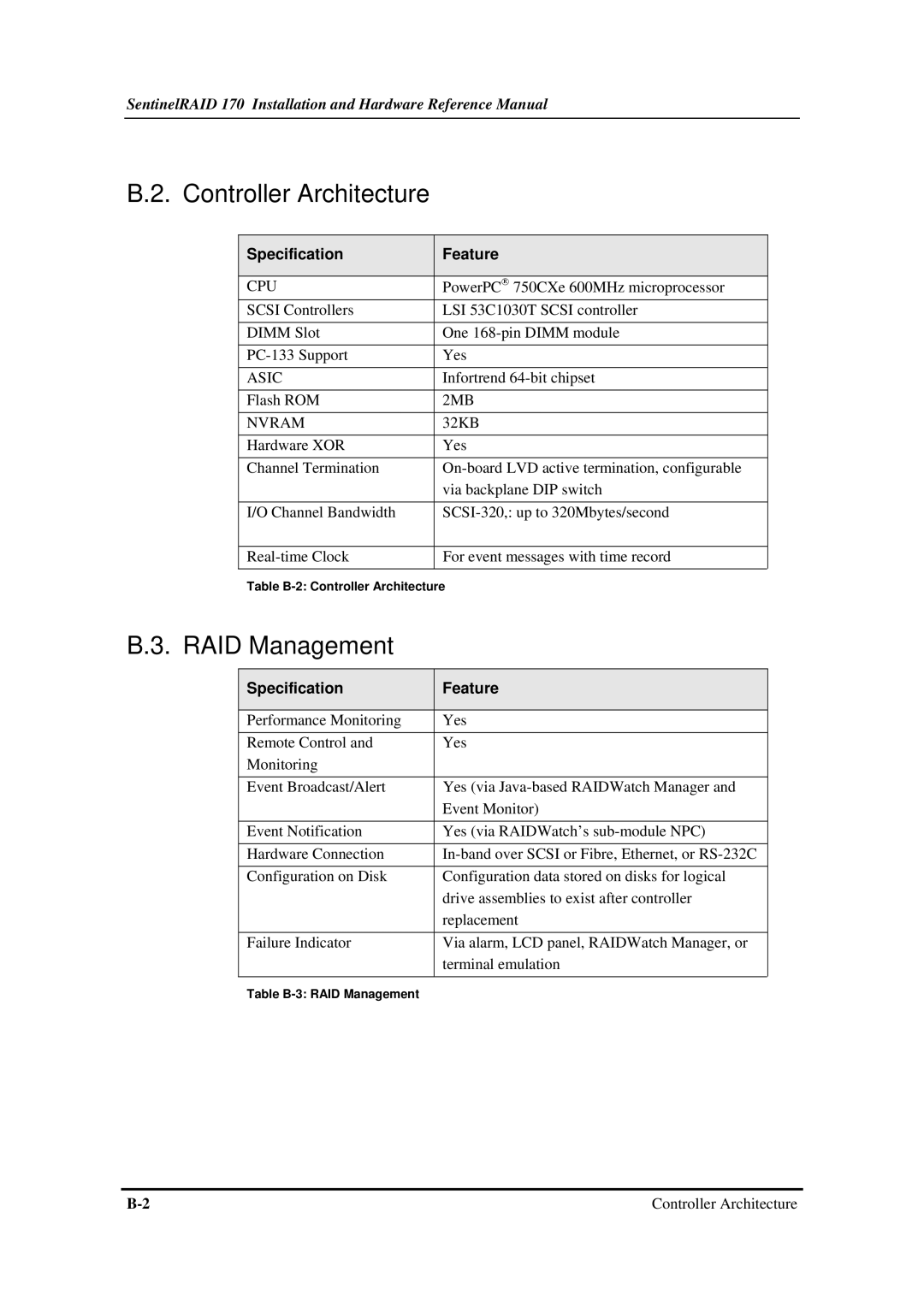 Infortrend SentinelRAID 170 320ML/sec SCSI-to-SCSI RAID Controller manual Controller Architecture, RAID Management 