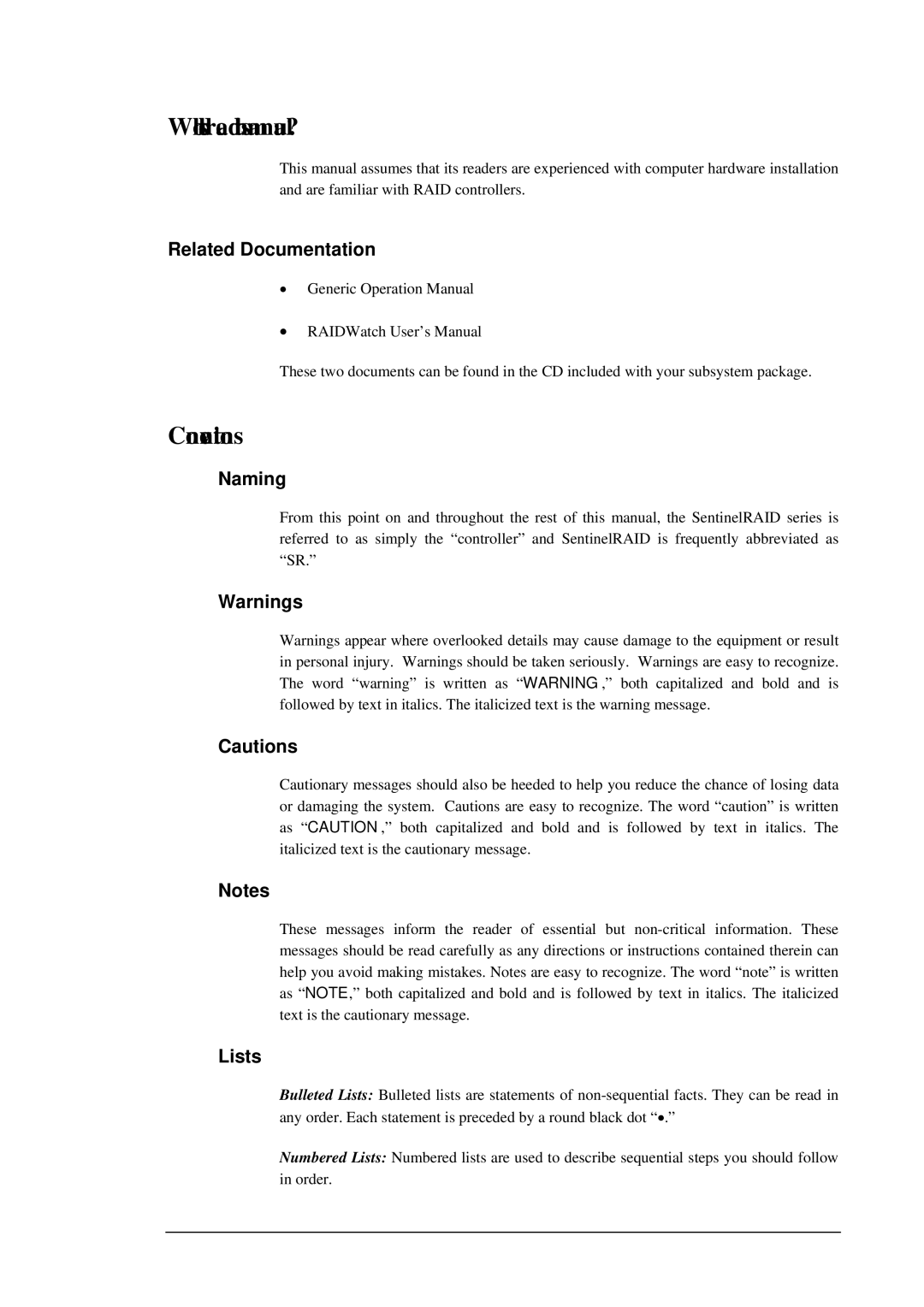 Infortrend SentinelRAID 170 320ML/sec SCSI-to-SCSI RAID Controller Who should read this manual?, Conventions, Naming 