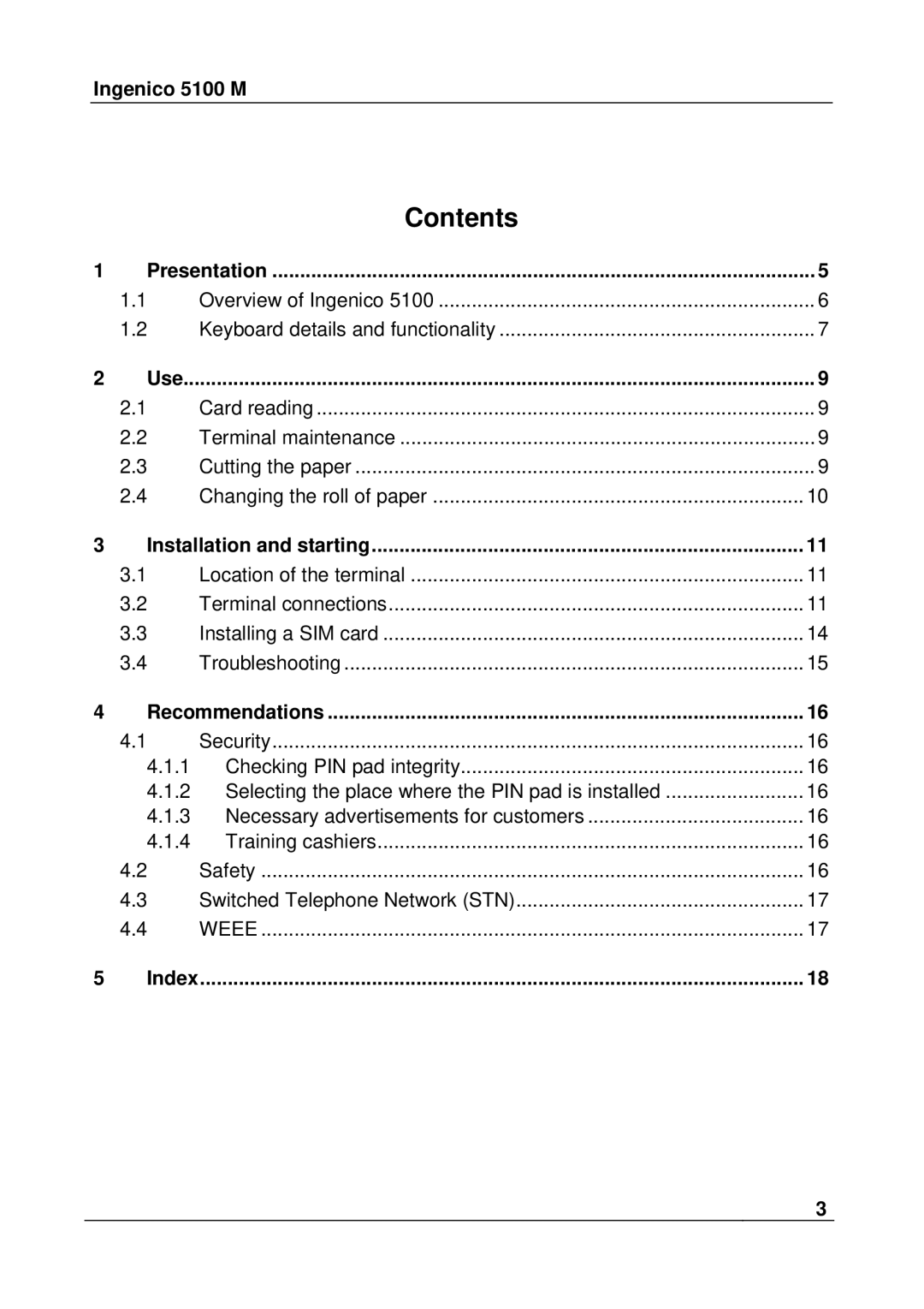 Ingenico 5100M manual Contents 