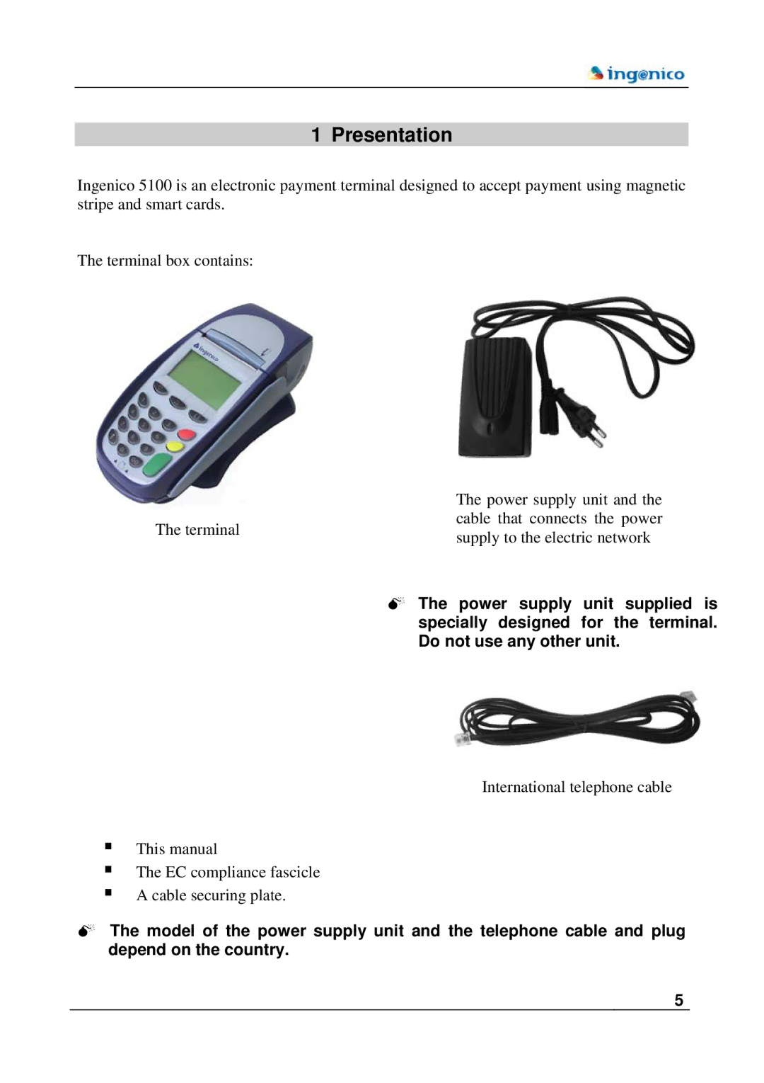 Ingenico 5100M manual Presentation 