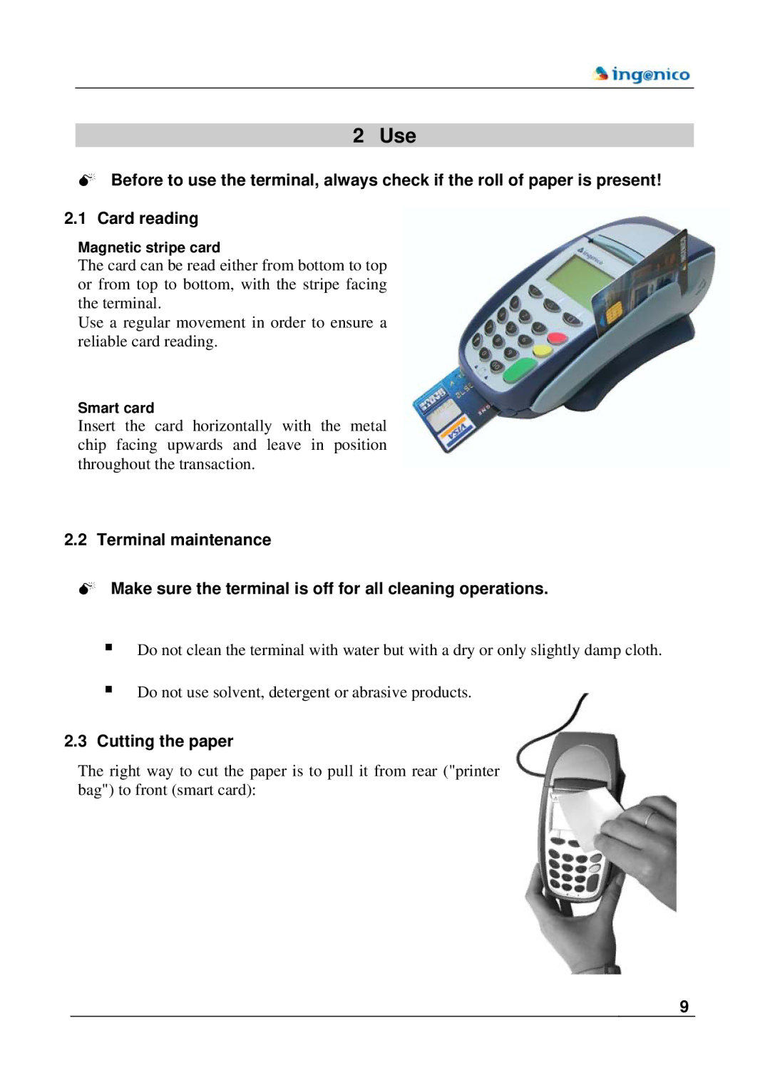 Ingenico 5100M manual Use, Cutting the paper 