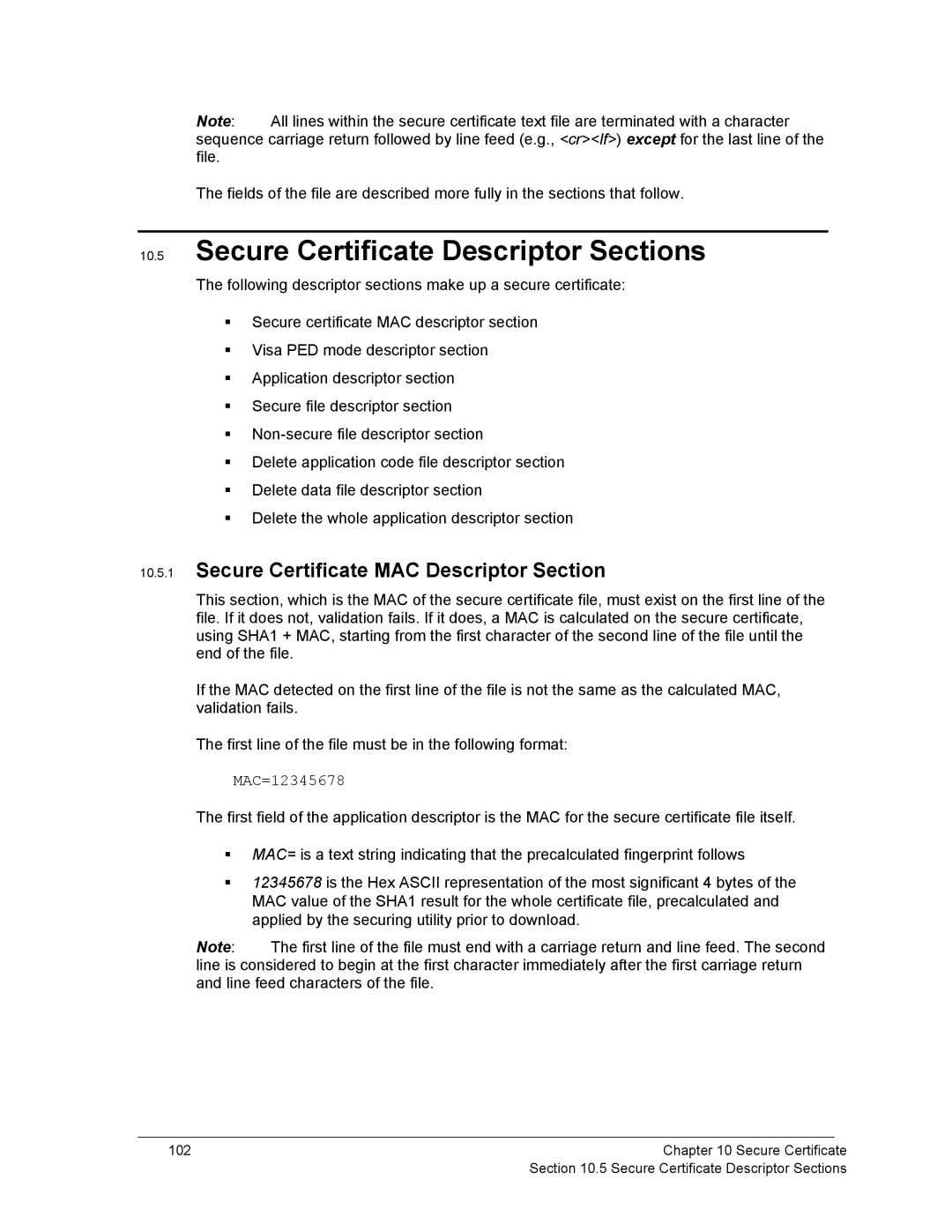 Ingenico 6500 manual Secure Certificate Descriptor Sections, Secure Certificate MAC Descriptor Section 