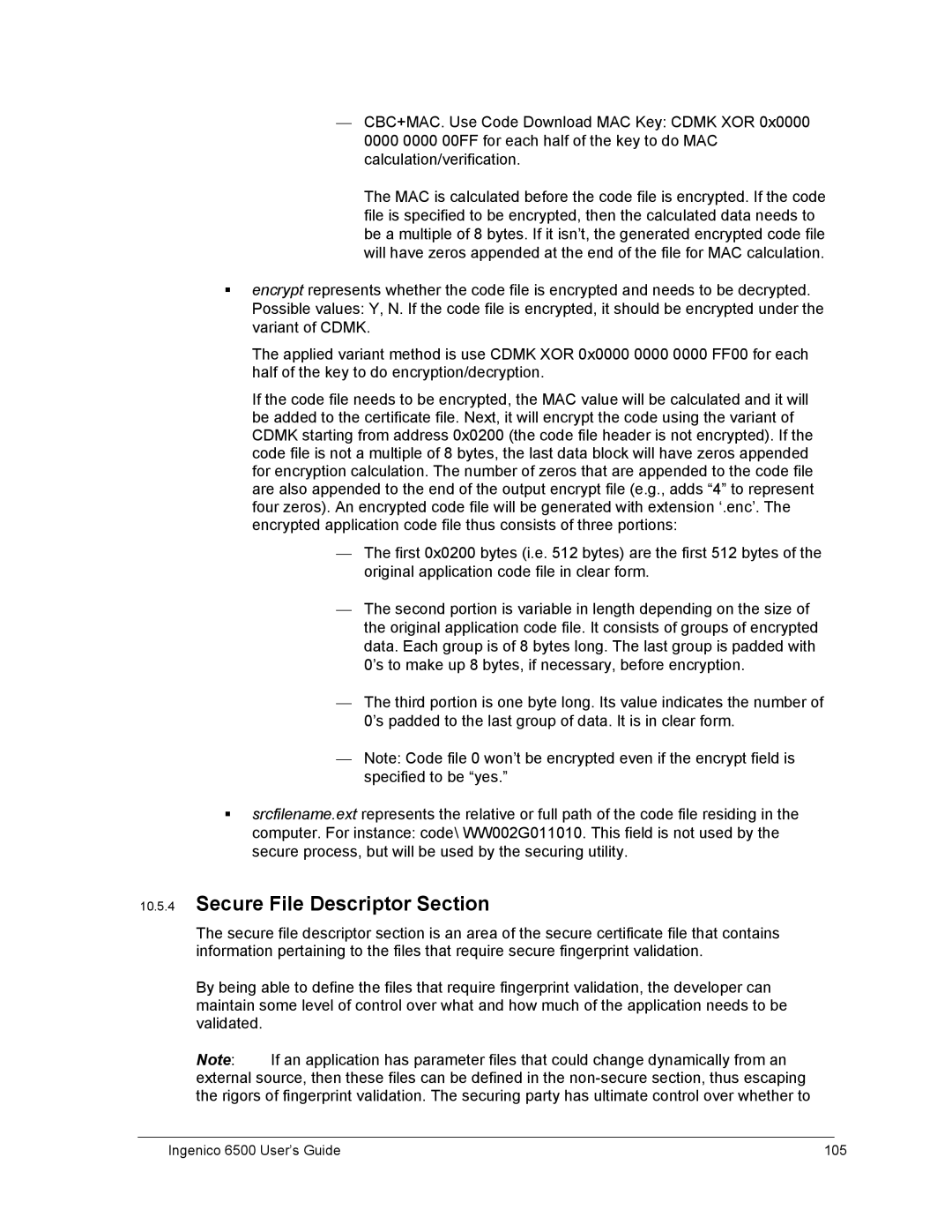 Ingenico 6500 manual Secure File Descriptor Section 