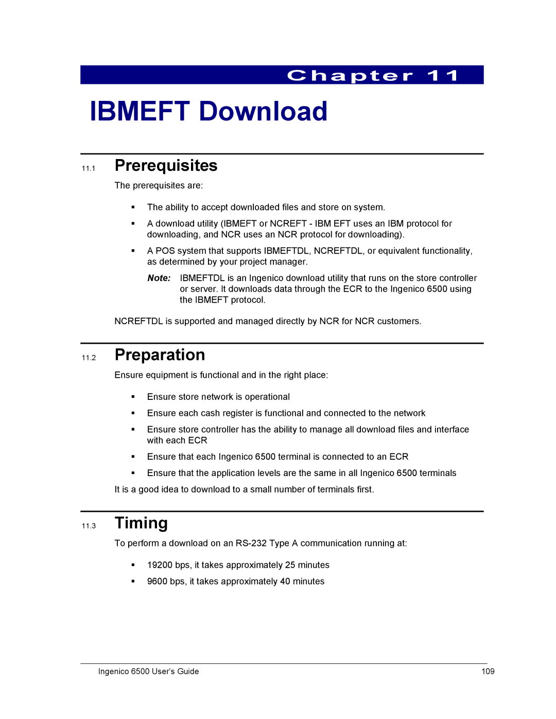 Ingenico 6500 manual Ibmeft Download, Prerequisites, Preparation, Timing 