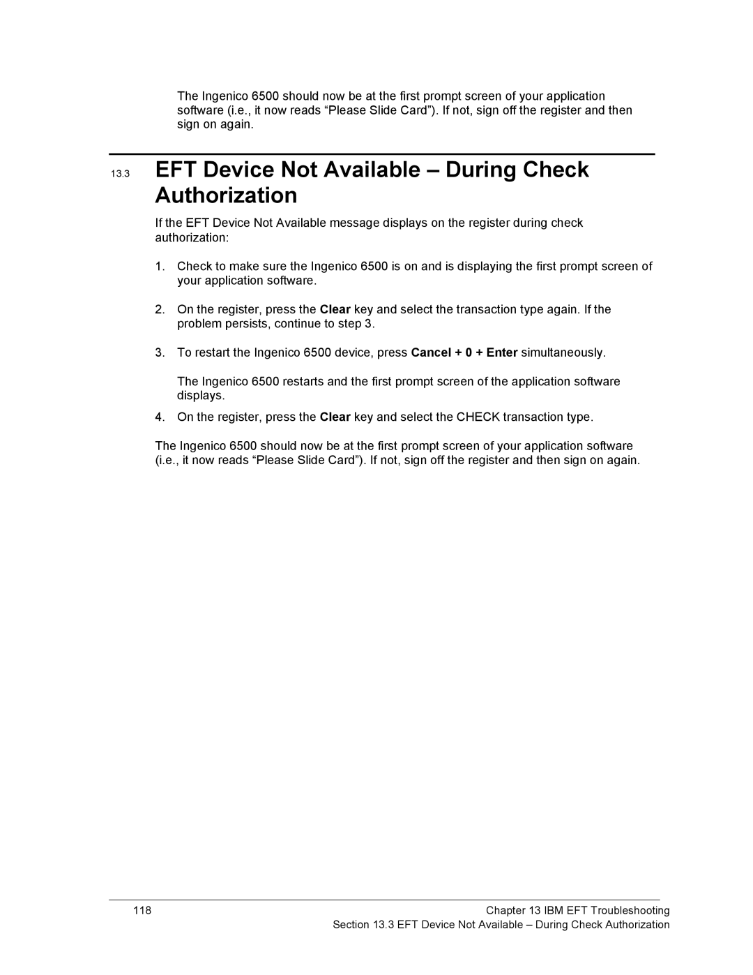 Ingenico 6500 manual EFT Device Not Available During Check Authorization 