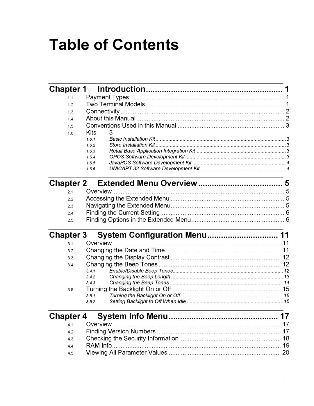 Ingenico 6500 manual Table of Contents 