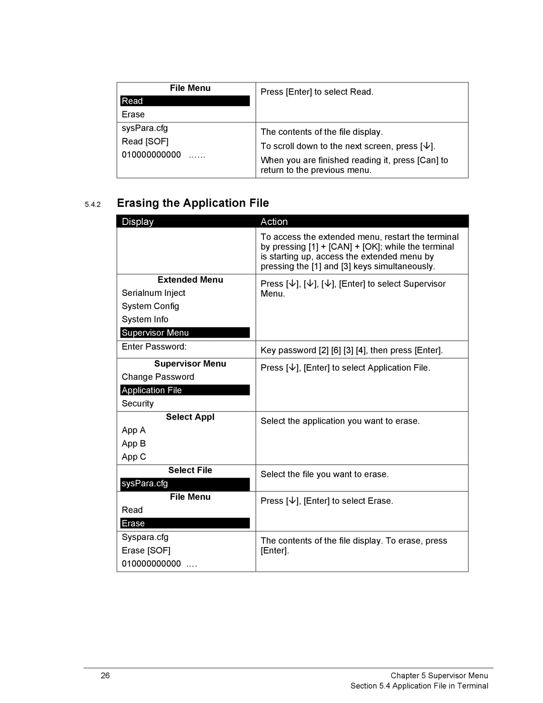 Ingenico 6500 manual Erasing the Application File, File Menu, Read, Erase 