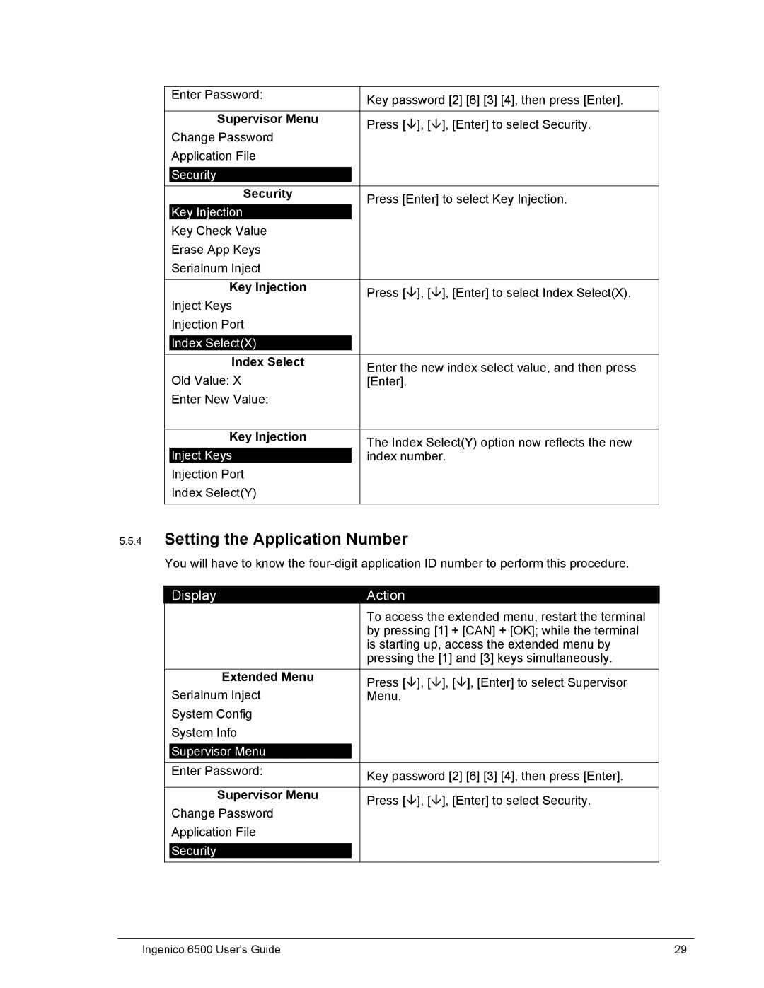 Ingenico 6500 manual Setting the Application Number, Index SelectX 