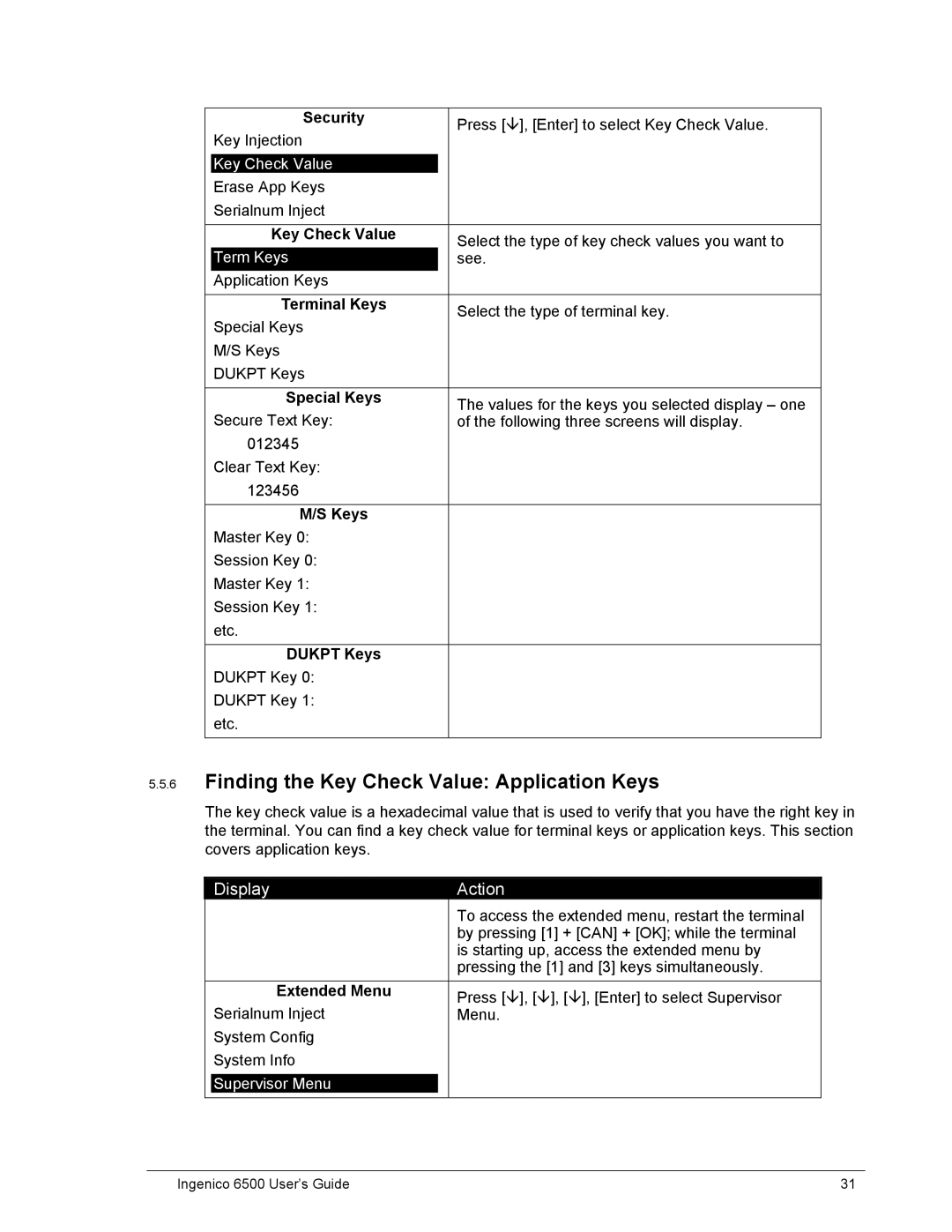 Ingenico 6500 manual Finding the Key Check Value Application Keys 