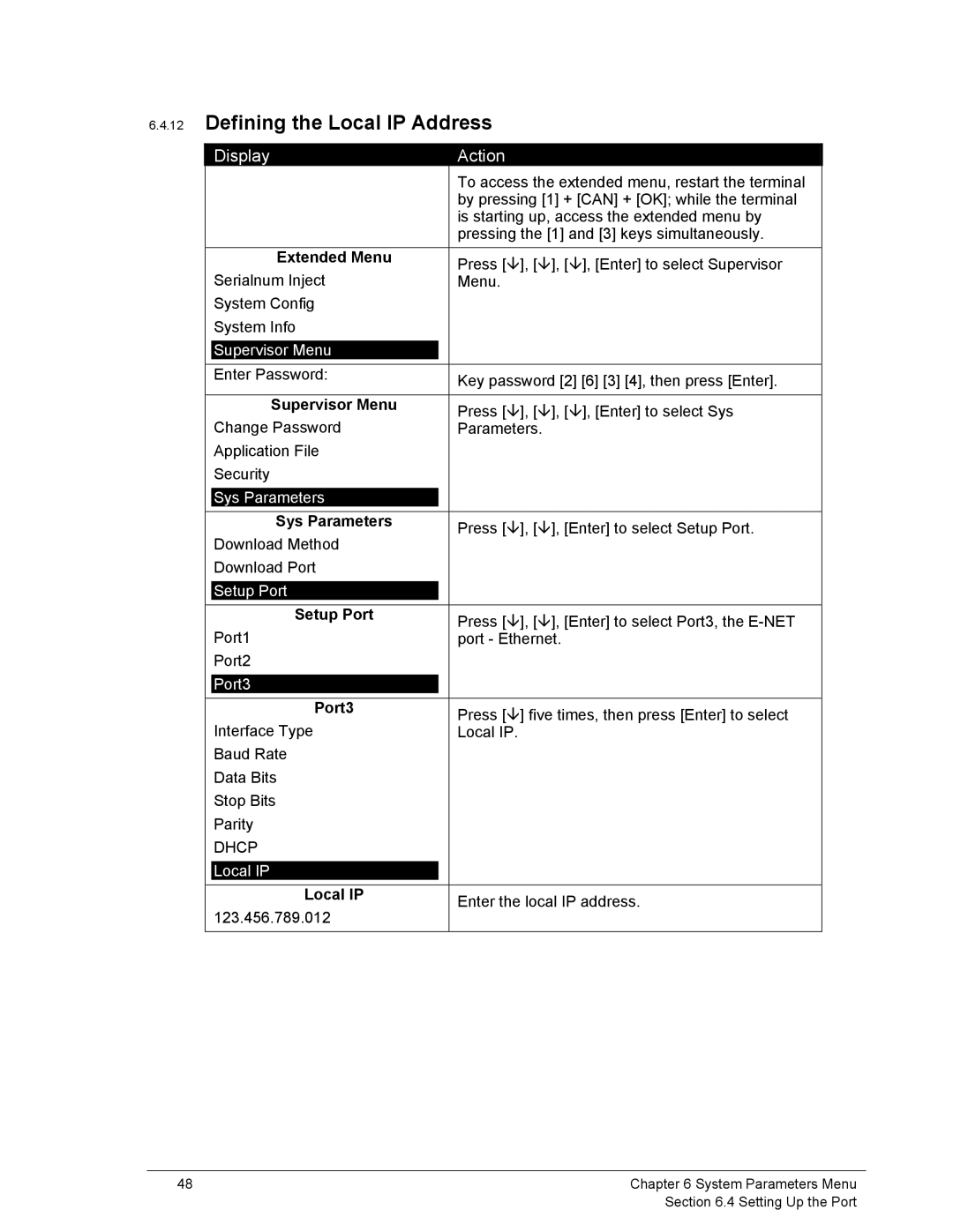 Ingenico 6500 manual Defining the Local IP Address 