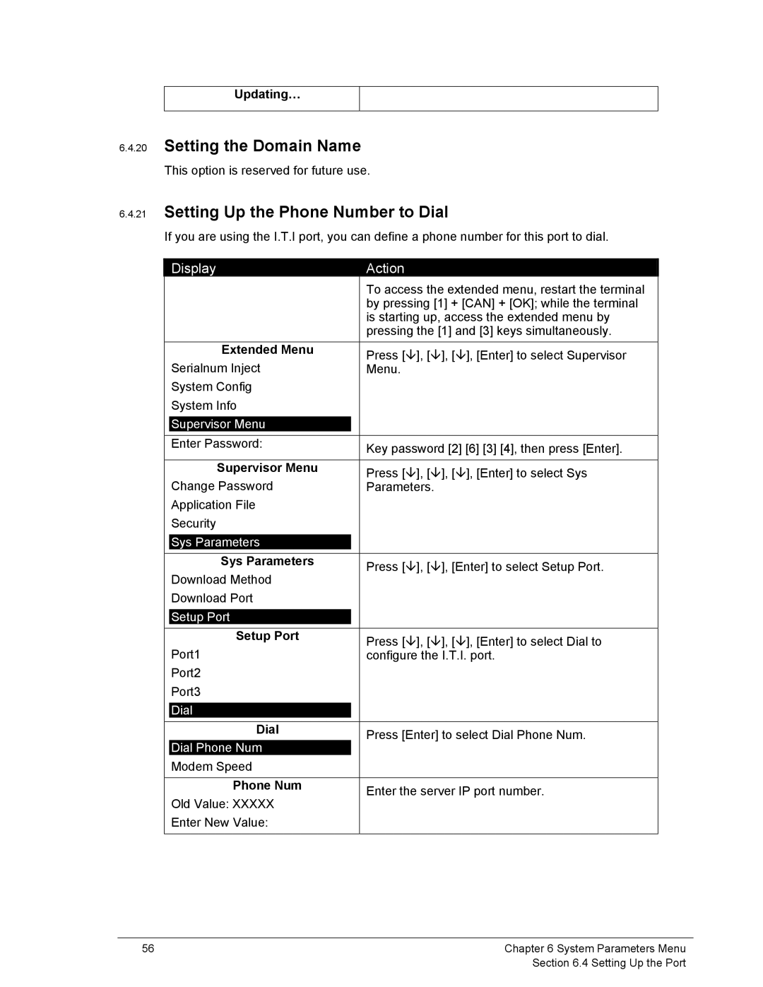 Ingenico 6500 manual Setting the Domain Name, Setting Up the Phone Number to Dial, Dial Phone Num 