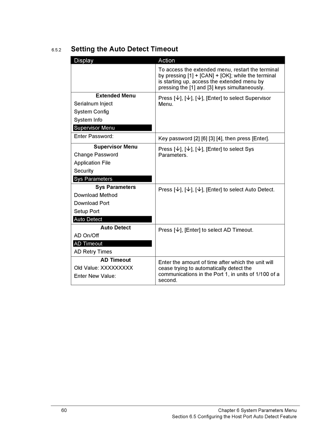 Ingenico 6500 manual Setting the Auto Detect Timeout, AD Timeout 