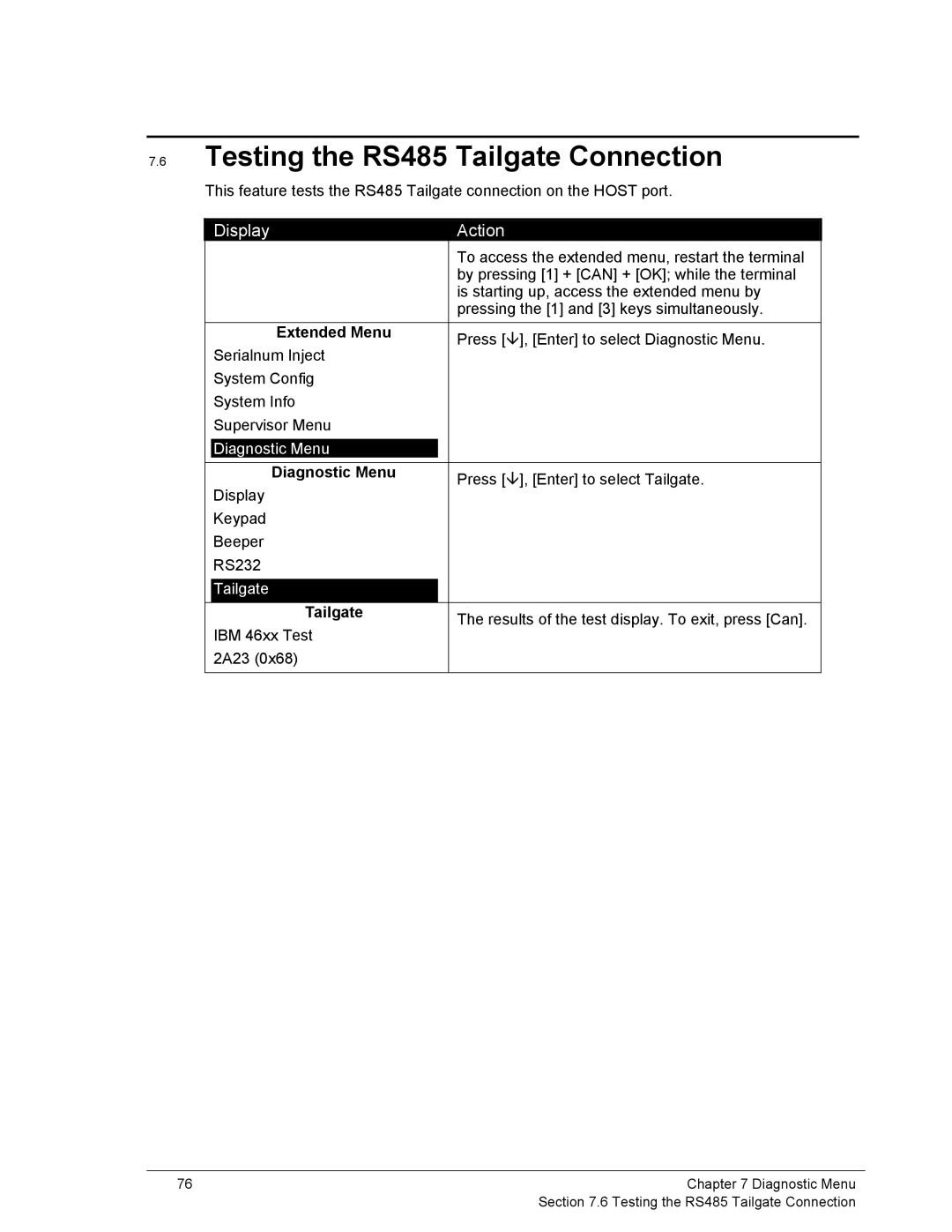 Ingenico 6500 manual Testing the RS485 Tailgate Connection 