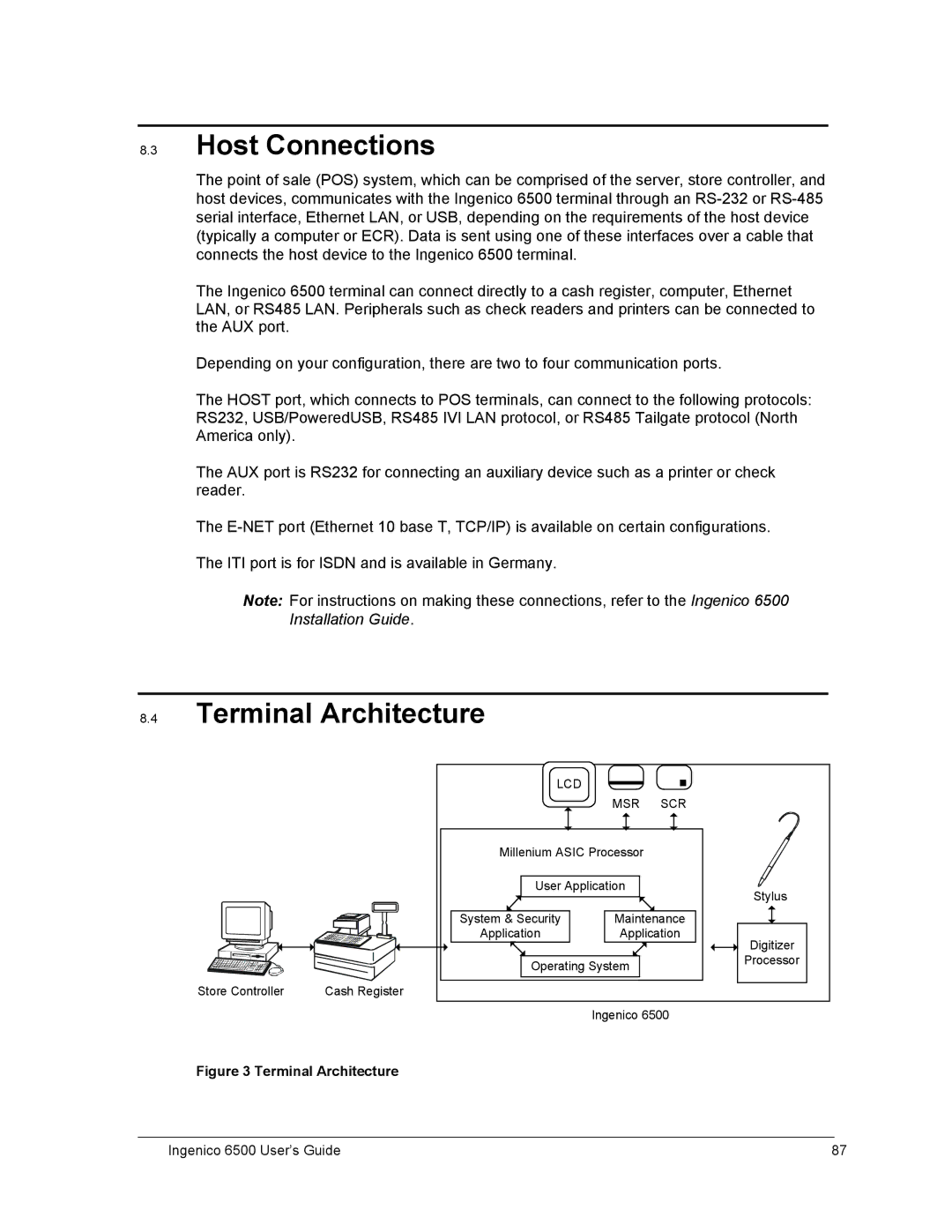 Ingenico 6500 manual Host Connections, Terminal Architecture 