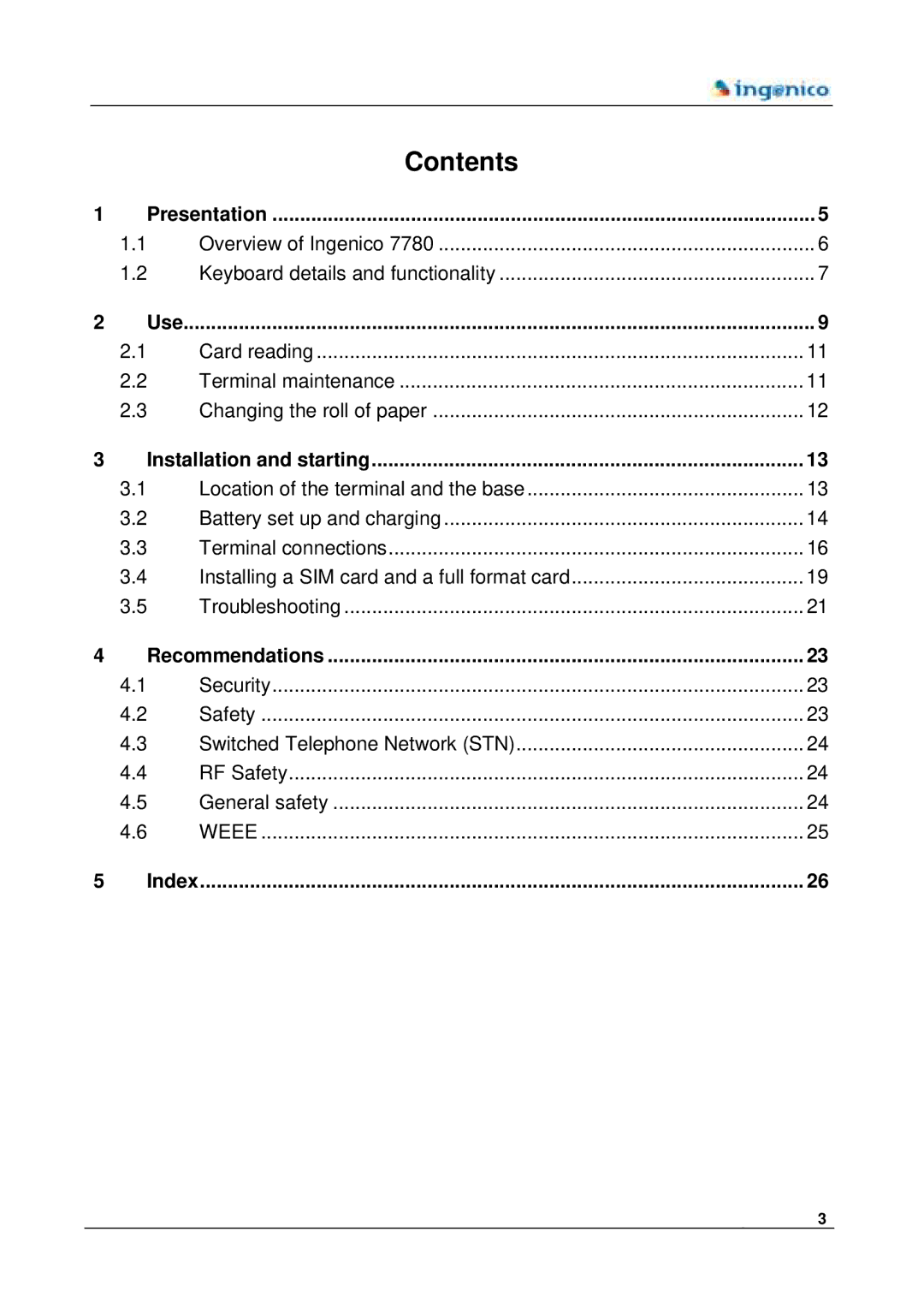 Ingenico 7780 manual Contents 