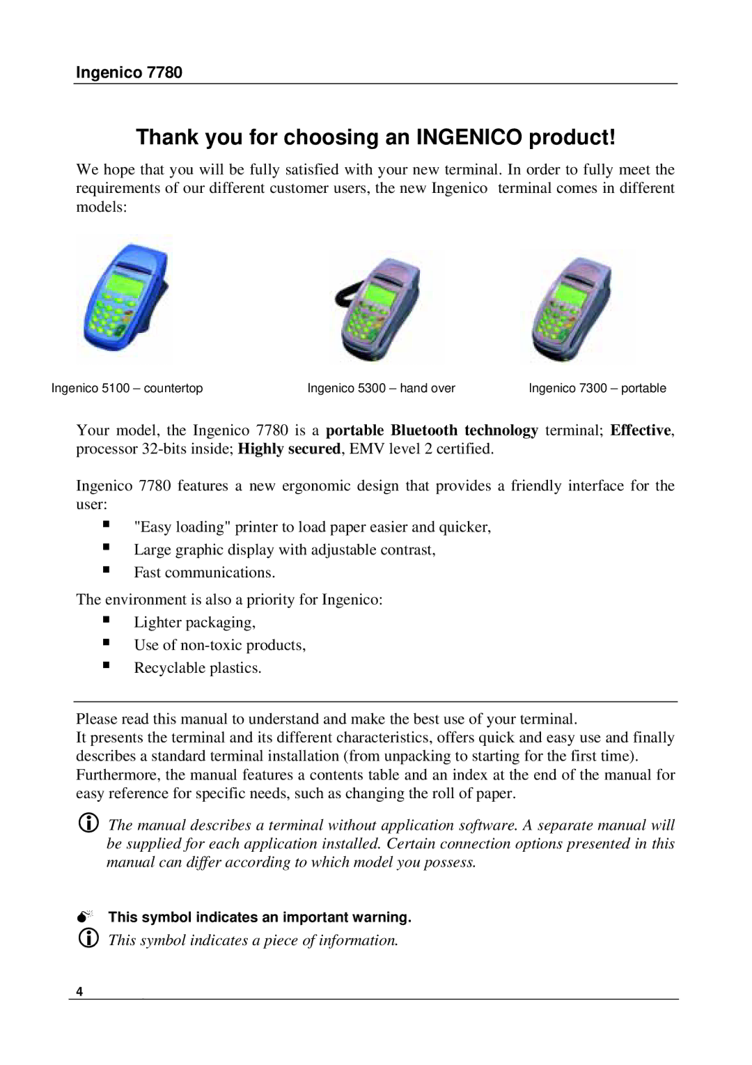 Ingenico 7780 manual Thank you for choosing an Ingenico product 