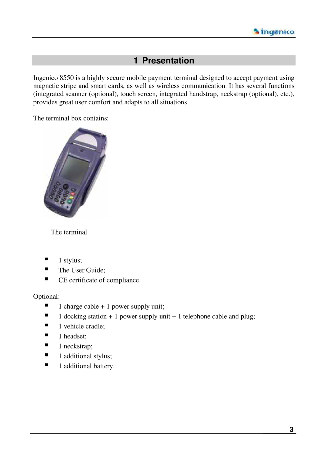 Ingenico 8550 manual Presentation 