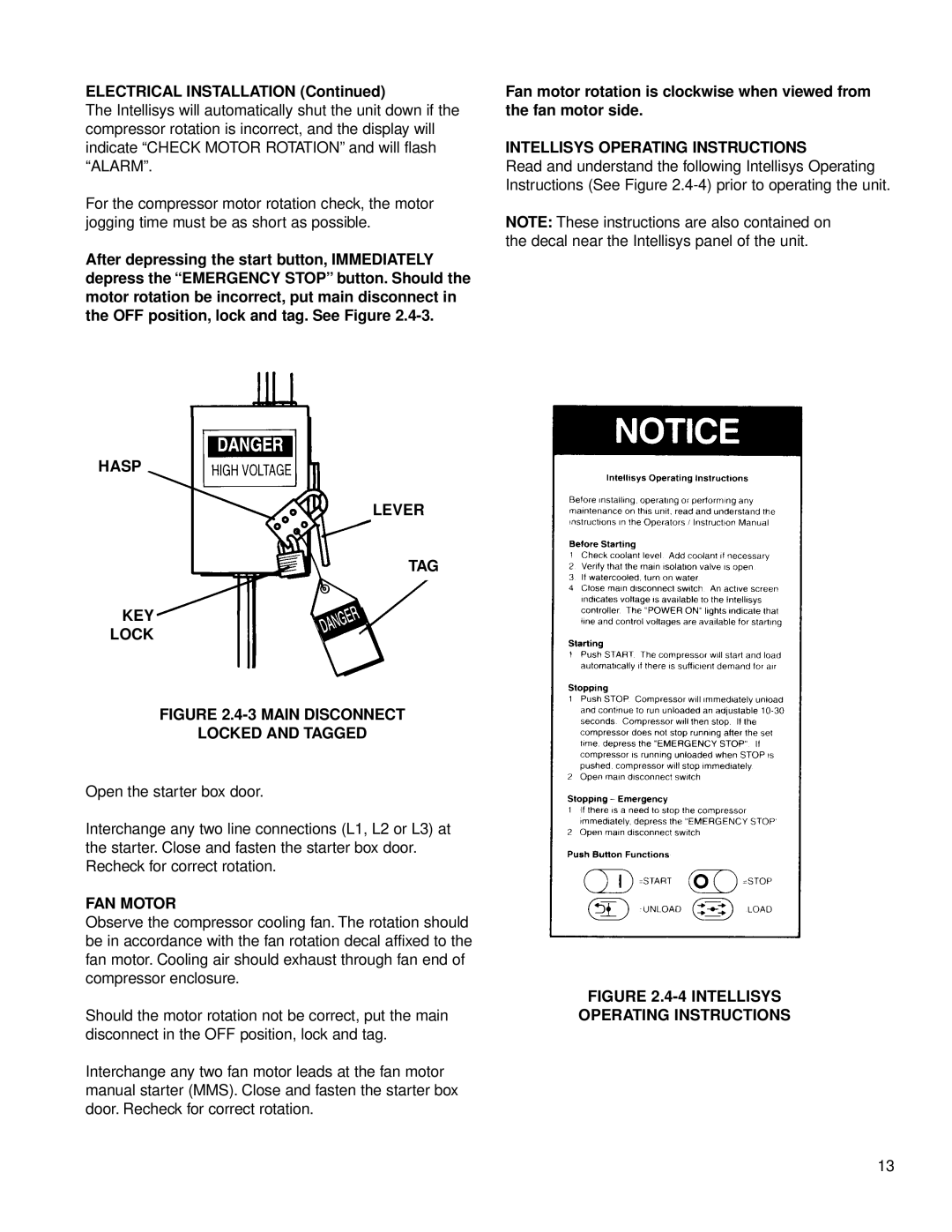 Ingersoll-Rand 125-200 HP/90-160 KW, 100-200 HP/75-160 KW Electrical Installation, Hasp Lever TAG KEY Lock, FAN Motor 