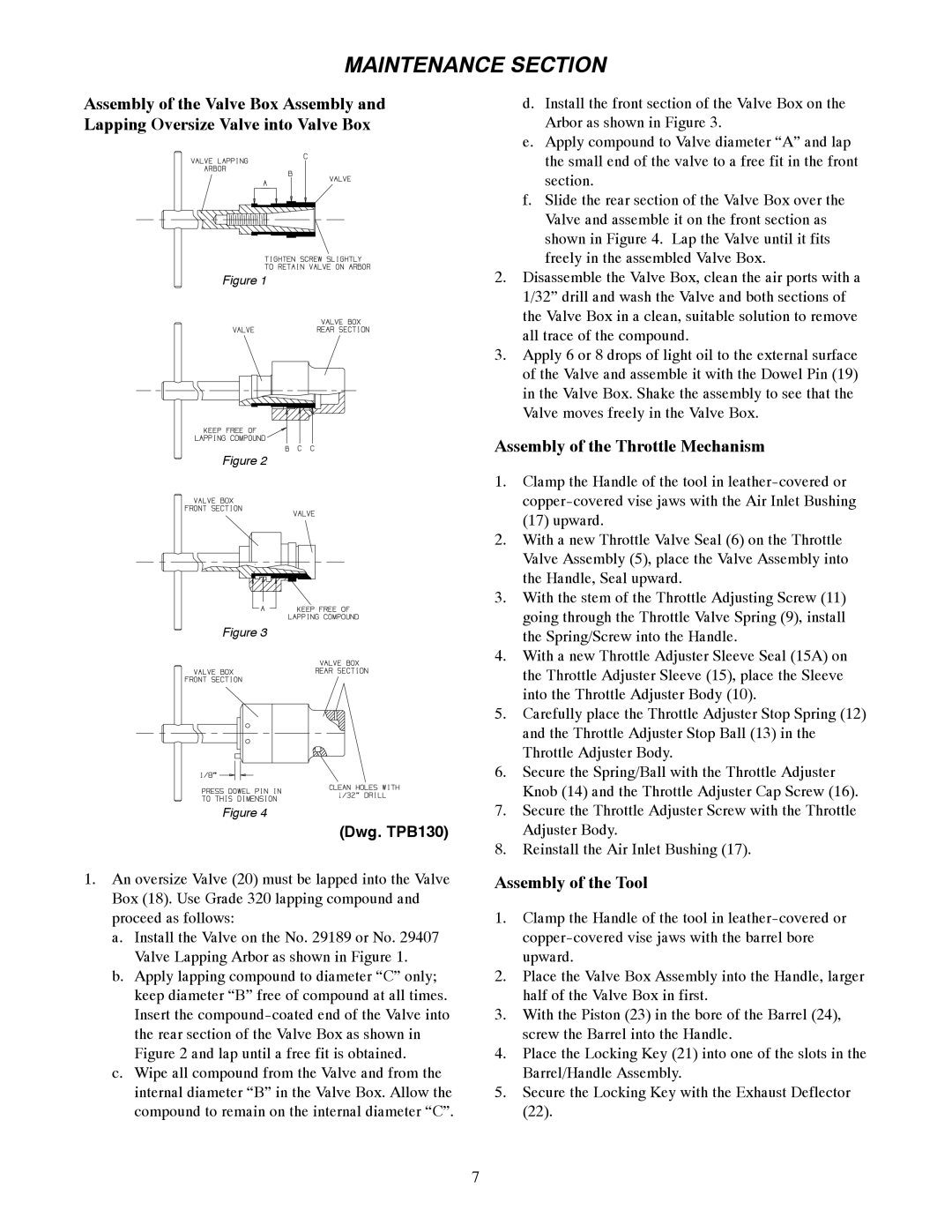 Ingersoll-Rand 132 manual Assembly of the Throttle Mechanism, Assembly of the Tool 