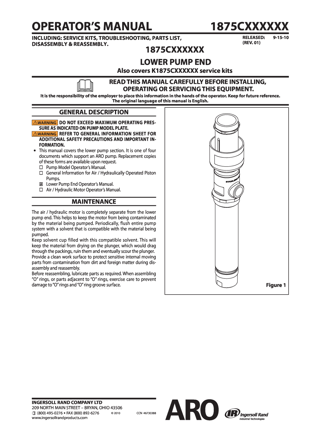 Ingersoll-Rand manual Also covers K1875CXXXXXX service kits, Read This Manual Carefully Before Installing, Maintenance 