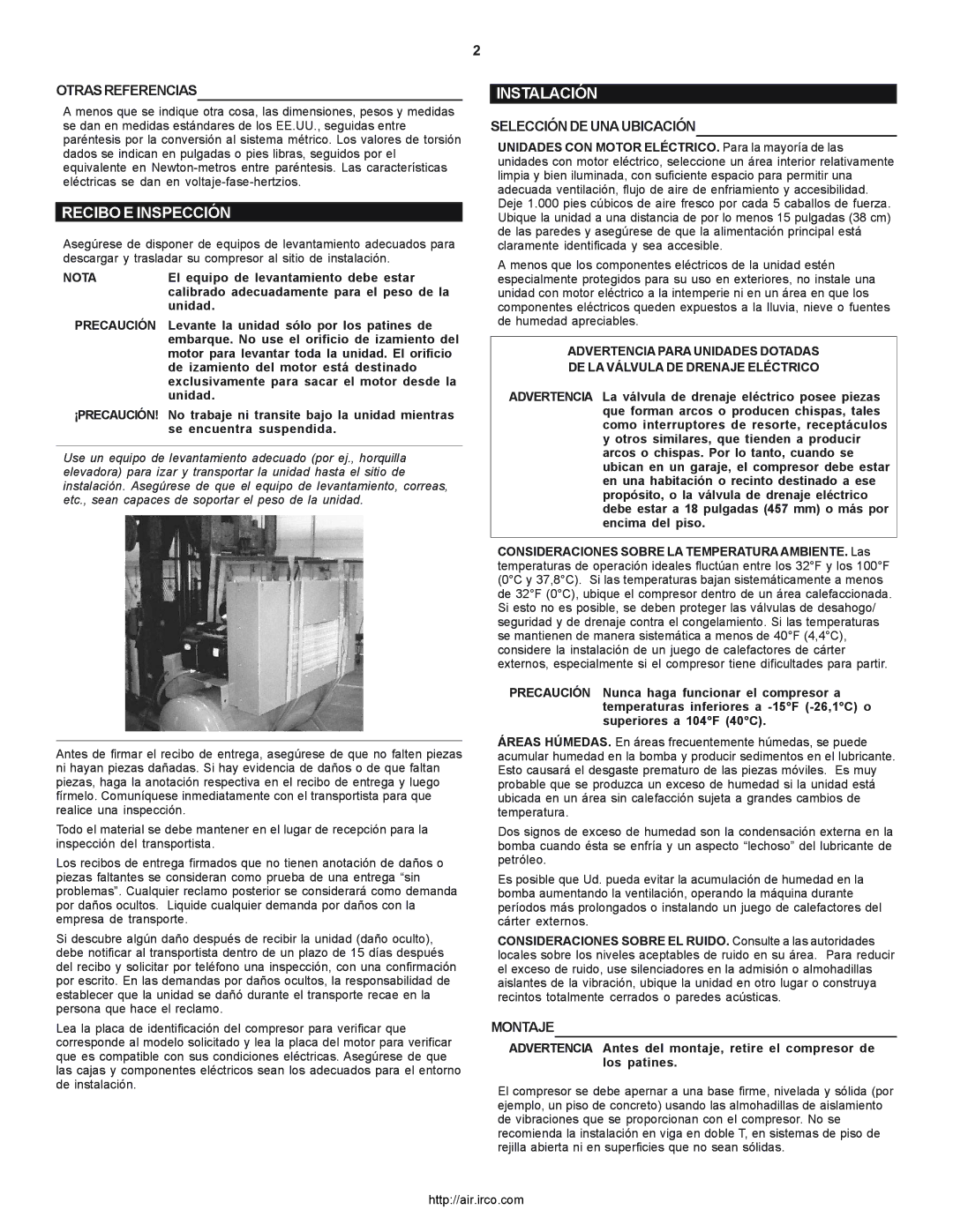 Ingersoll-Rand 2000P Recibo E Inspección, Instalación, Otras Referencias, Selección DE UNA Ubicación, Montaje 