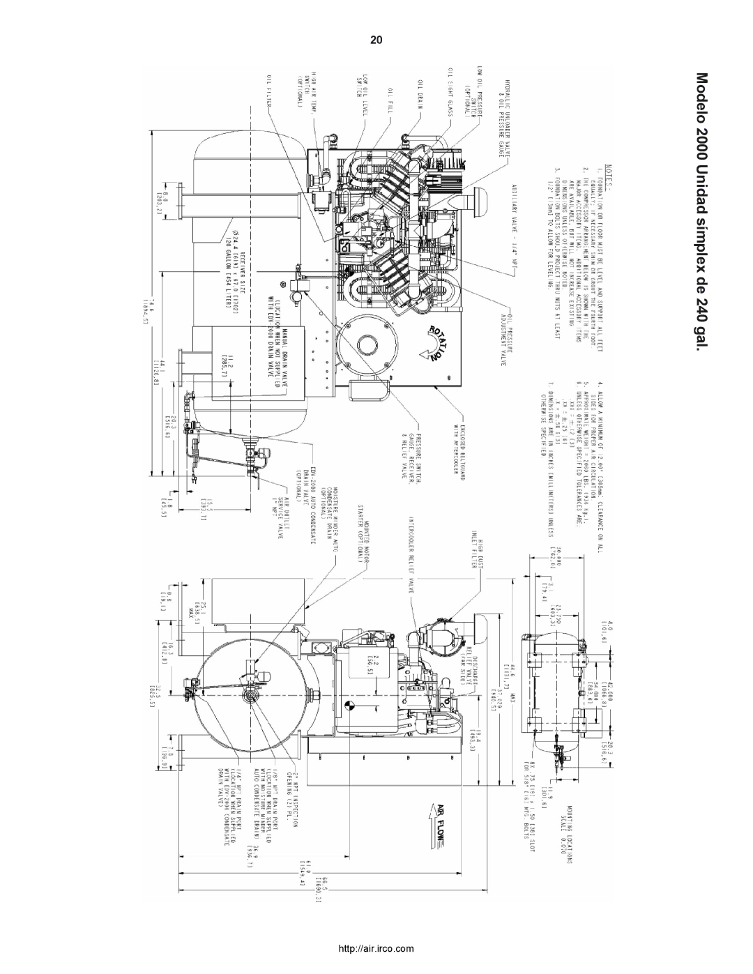 Ingersoll-Rand 2000P owner manual Modelo 2000 Unidad símplex de 240 gal 