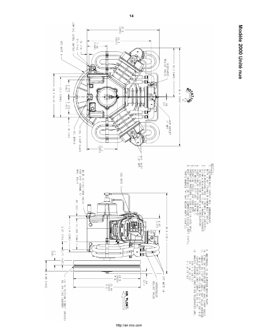 Ingersoll-Rand 2000P owner manual Modèle 2000 Unité nue 