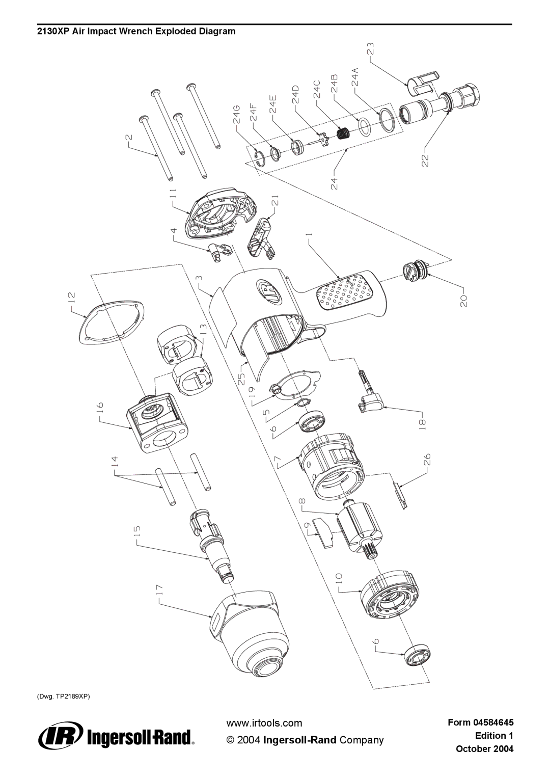 Ingersoll-Rand manual Ingersoll-Rand Company, 2130XP Air Impact Wrench Exploded Diagram, Form, Edition, October 