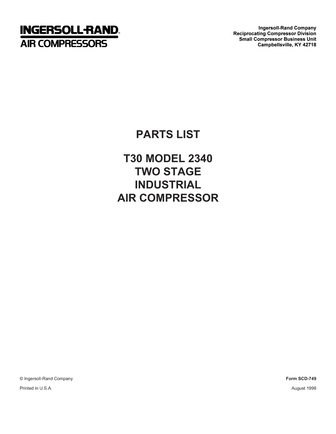 Ingersoll-Rand 2340 manual Parts List 