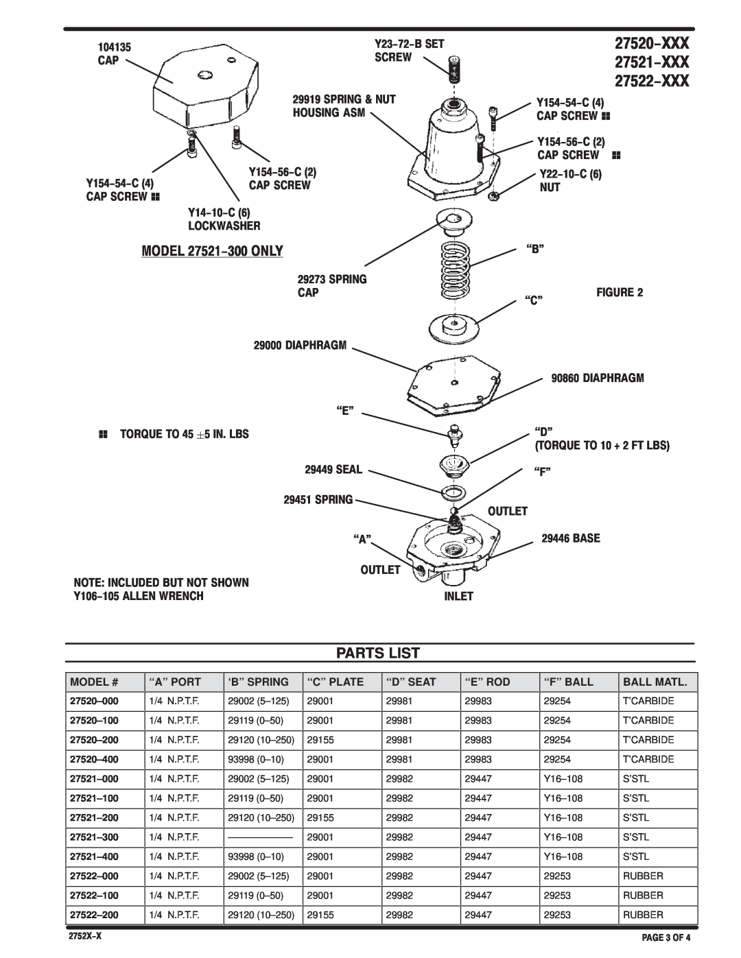 Ingersoll-Rand 2752X-X manual Parts List, 27520-XXX, MODEL 27521-300ONLY 