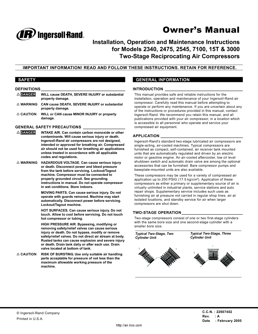 Ingersoll-Rand 7100, 3000, 2475, 2340, 15T, 2545 owner manual General Information, General Safety Precautions 