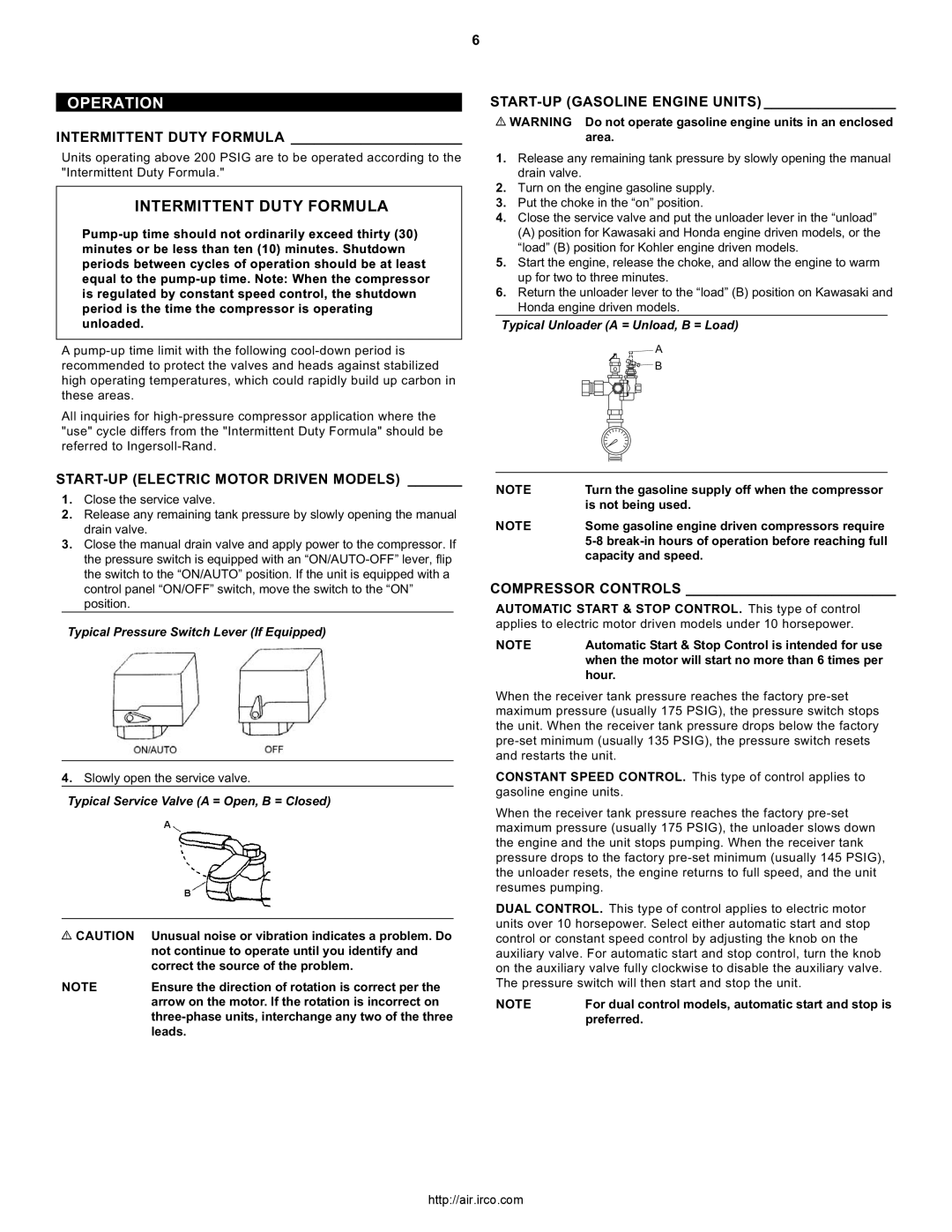 Ingersoll-Rand 3000, 7100, 2475, 2340, 15T, 2545 Operation, Intermittent Duty Formula, START-UP Electric Motor Driven Models 