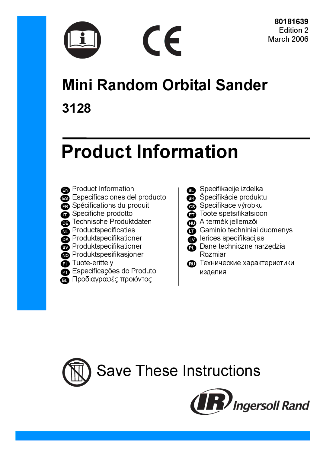 Ingersoll-Rand 3128 manual Product Information, Edition 2 March 