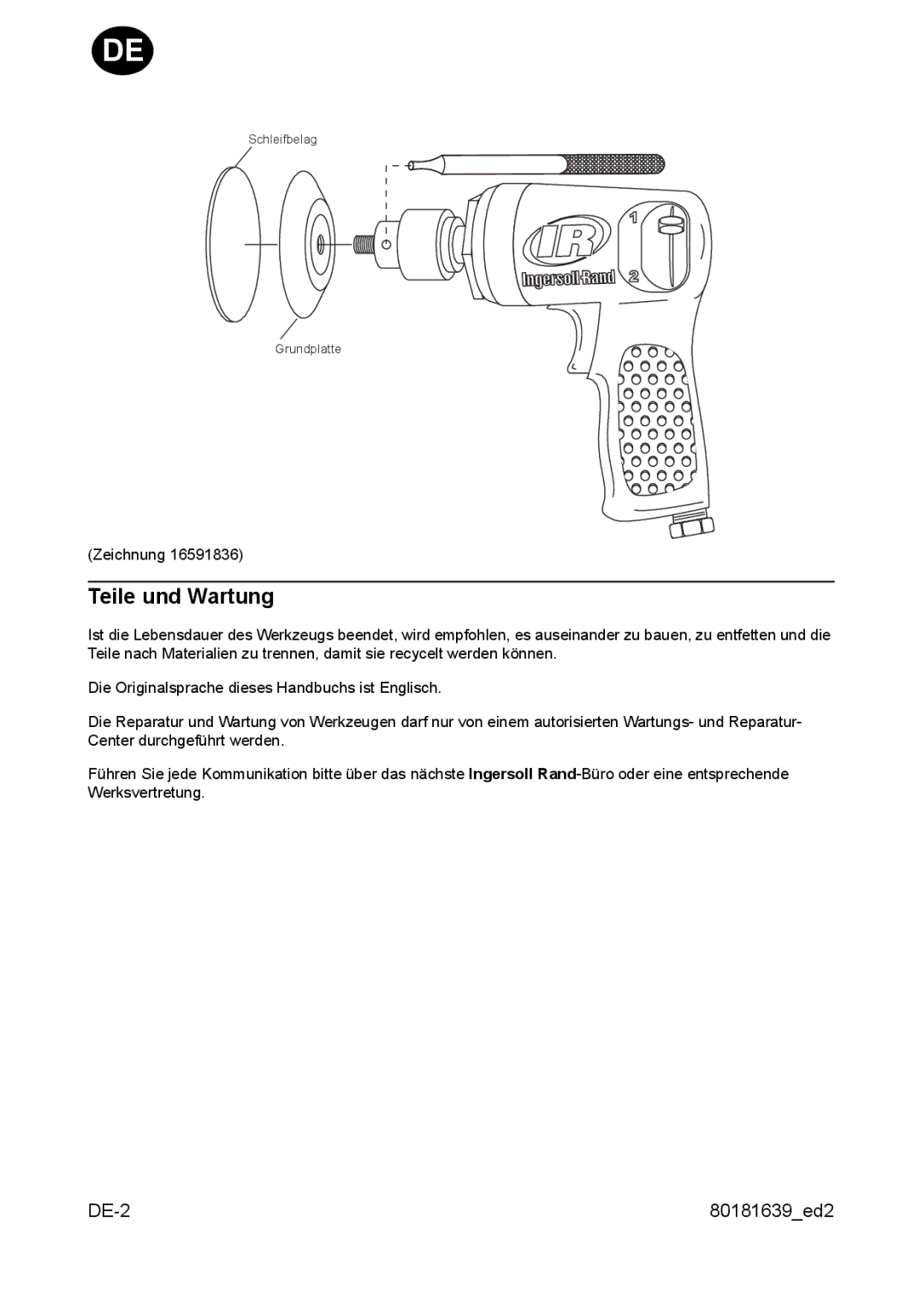 Ingersoll-Rand 3128 manual Teile und Wartung 