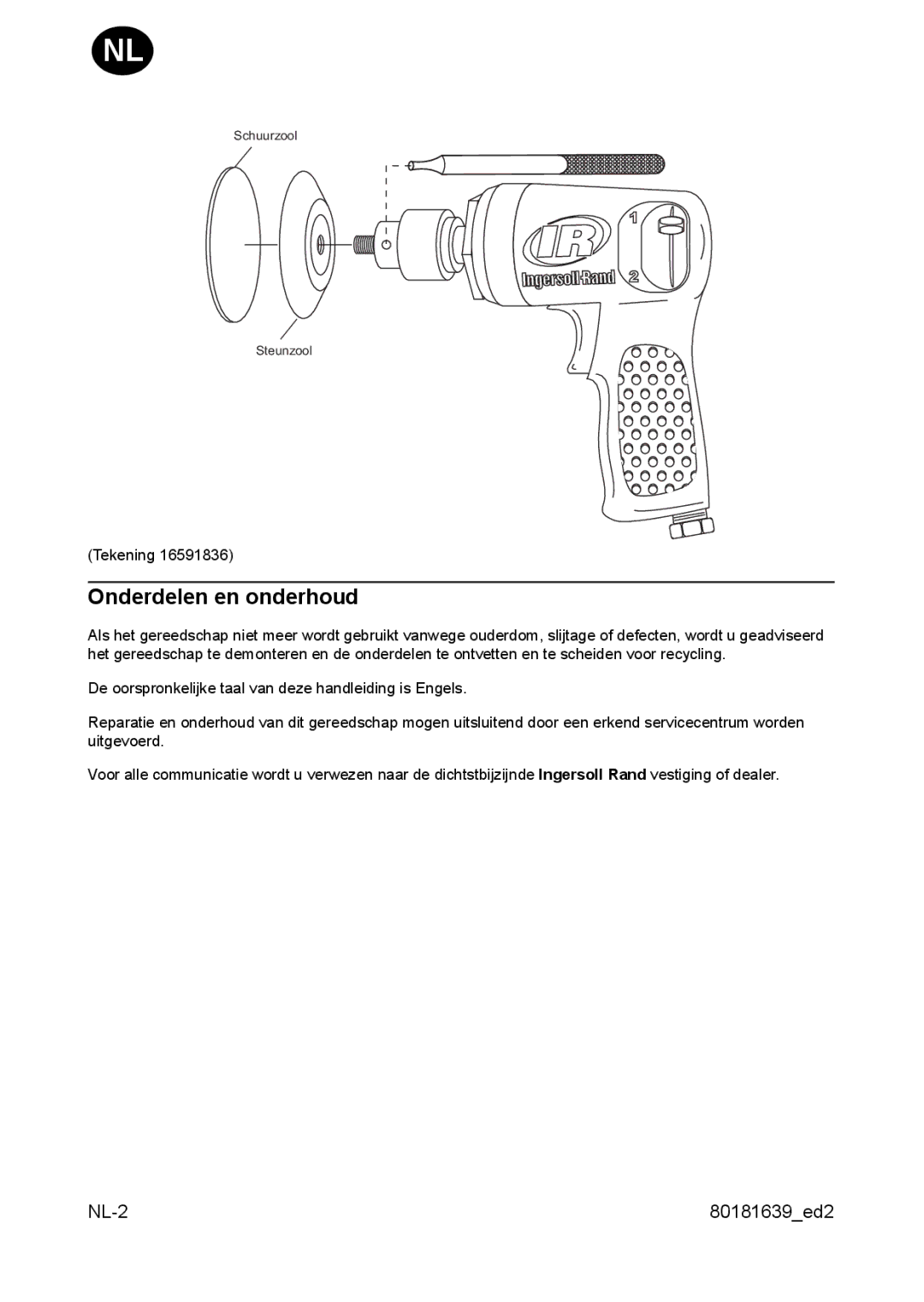 Ingersoll-Rand 3128 manual Onderdelen en onderhoud 