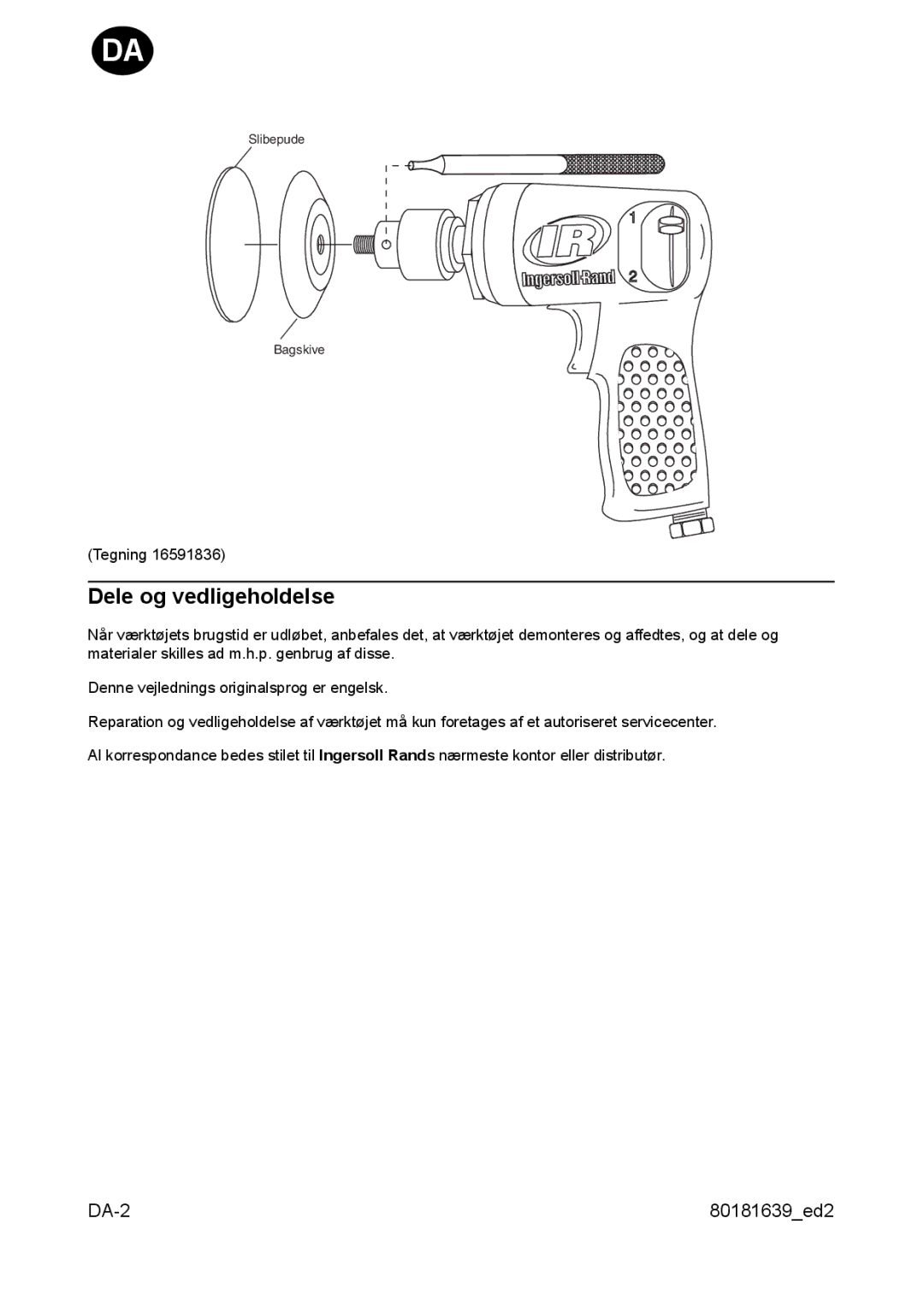 Ingersoll-Rand 3128 manual Dele og vedligeholdelse 