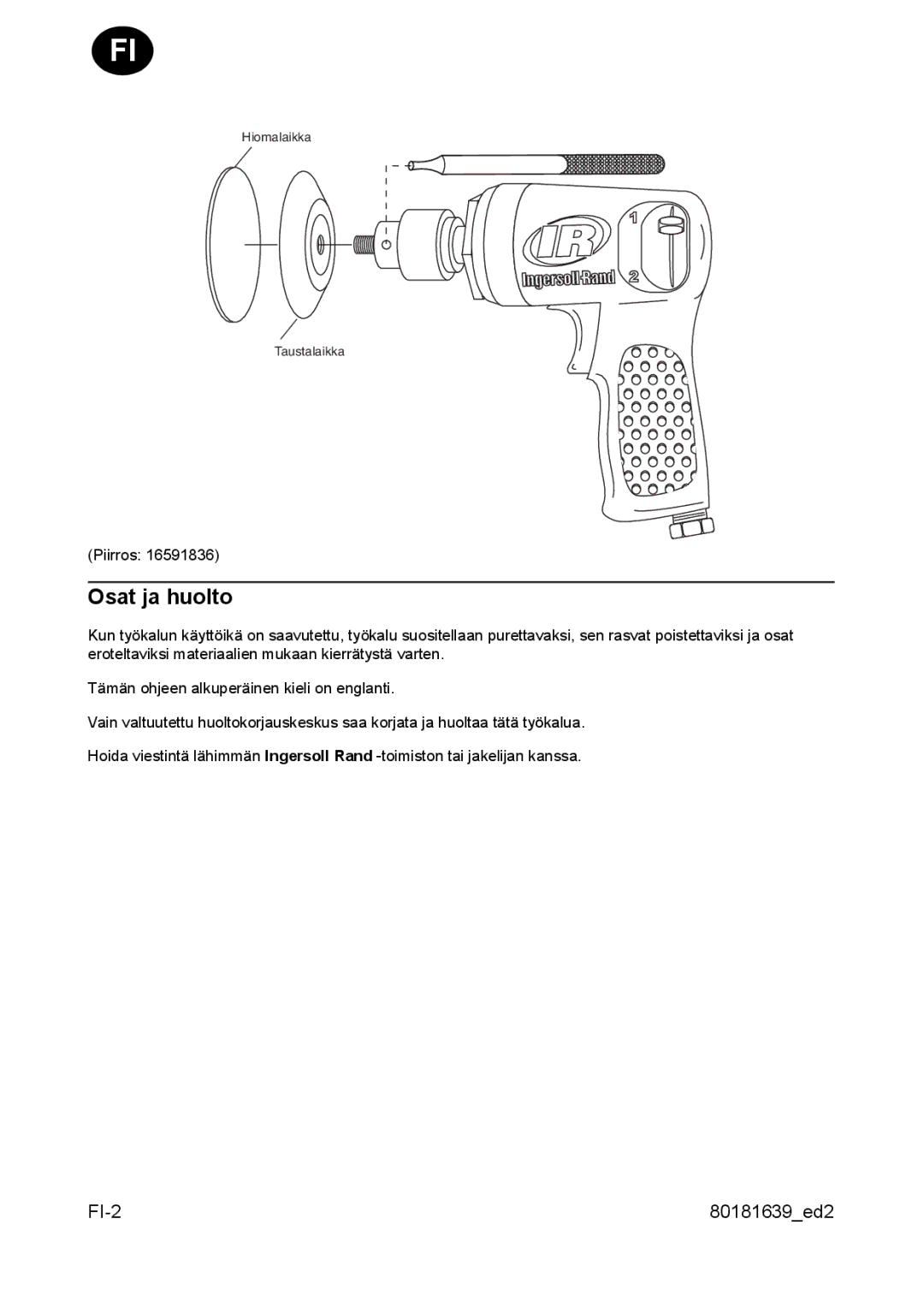 Ingersoll-Rand 3128 manual Osat ja huolto 