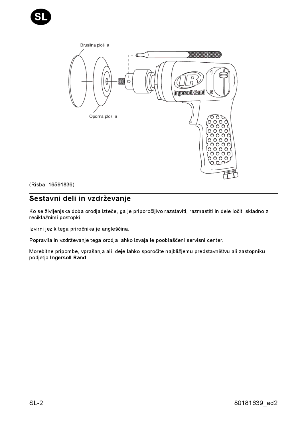 Ingersoll-Rand 3128 manual Sestavni deli in vzdrževanje 