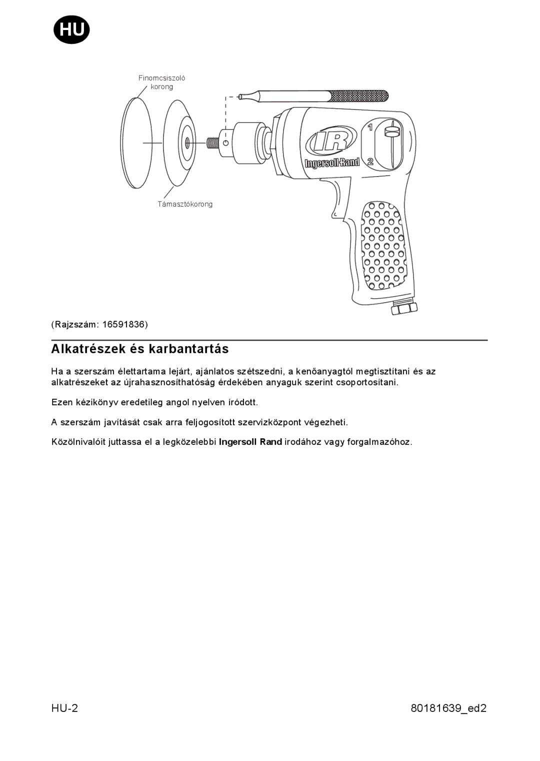 Ingersoll-Rand 3128 manual Alkatrészek és karbantartás 