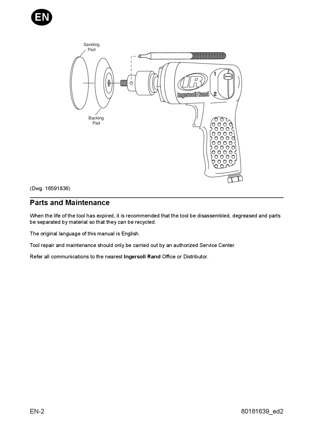 Ingersoll-Rand 3128 manual Parts and Maintenance 