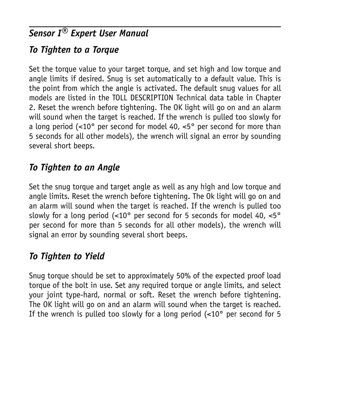 Ingersoll-Rand 4575759 user manual To Tighten to a Torque, To Tighten to an Angle, To Tighten to Yield 