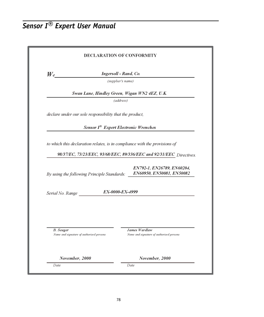 Ingersoll-Rand 4575759 user manual Sensor I Expert Electronic Wrenches 