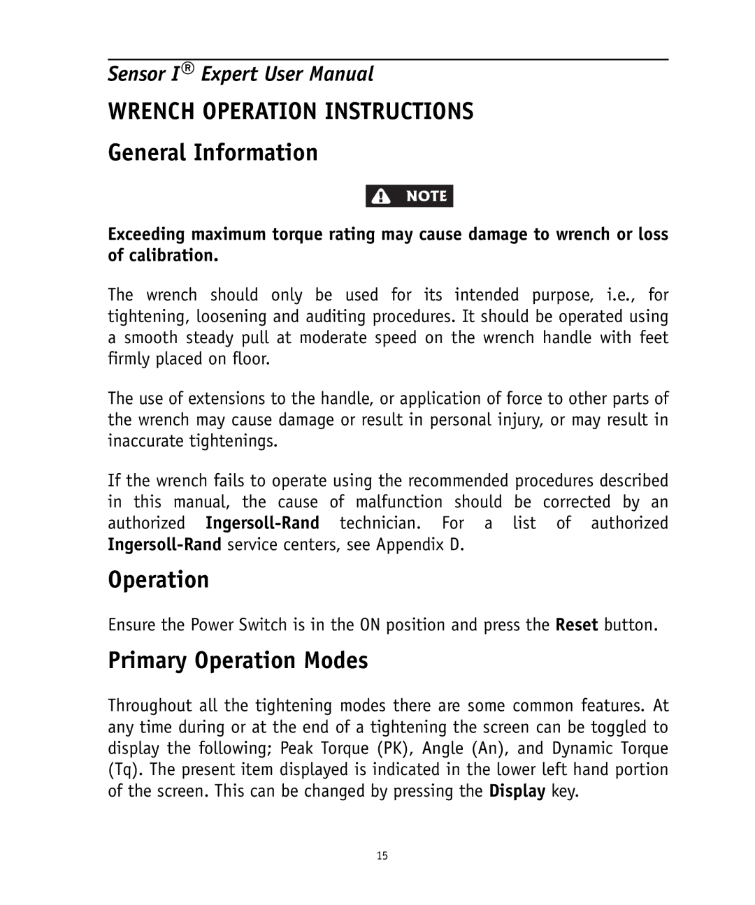 Ingersoll-Rand 4575759 user manual Wrench Operation Instructions, General Information 