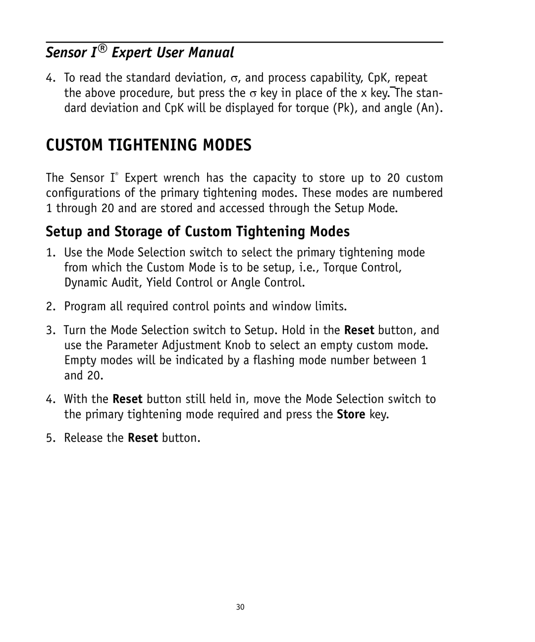 Ingersoll-Rand 4575759 user manual Setup and Storage of Custom Tightening Modes 