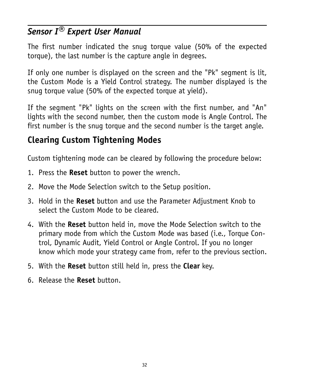 Ingersoll-Rand 4575759 user manual Clearing Custom Tightening Modes 