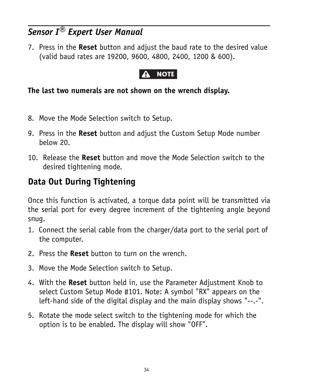 Ingersoll-Rand 4575759 user manual Data Out During Tightening, Last two numerals are not shown on the wrench display 