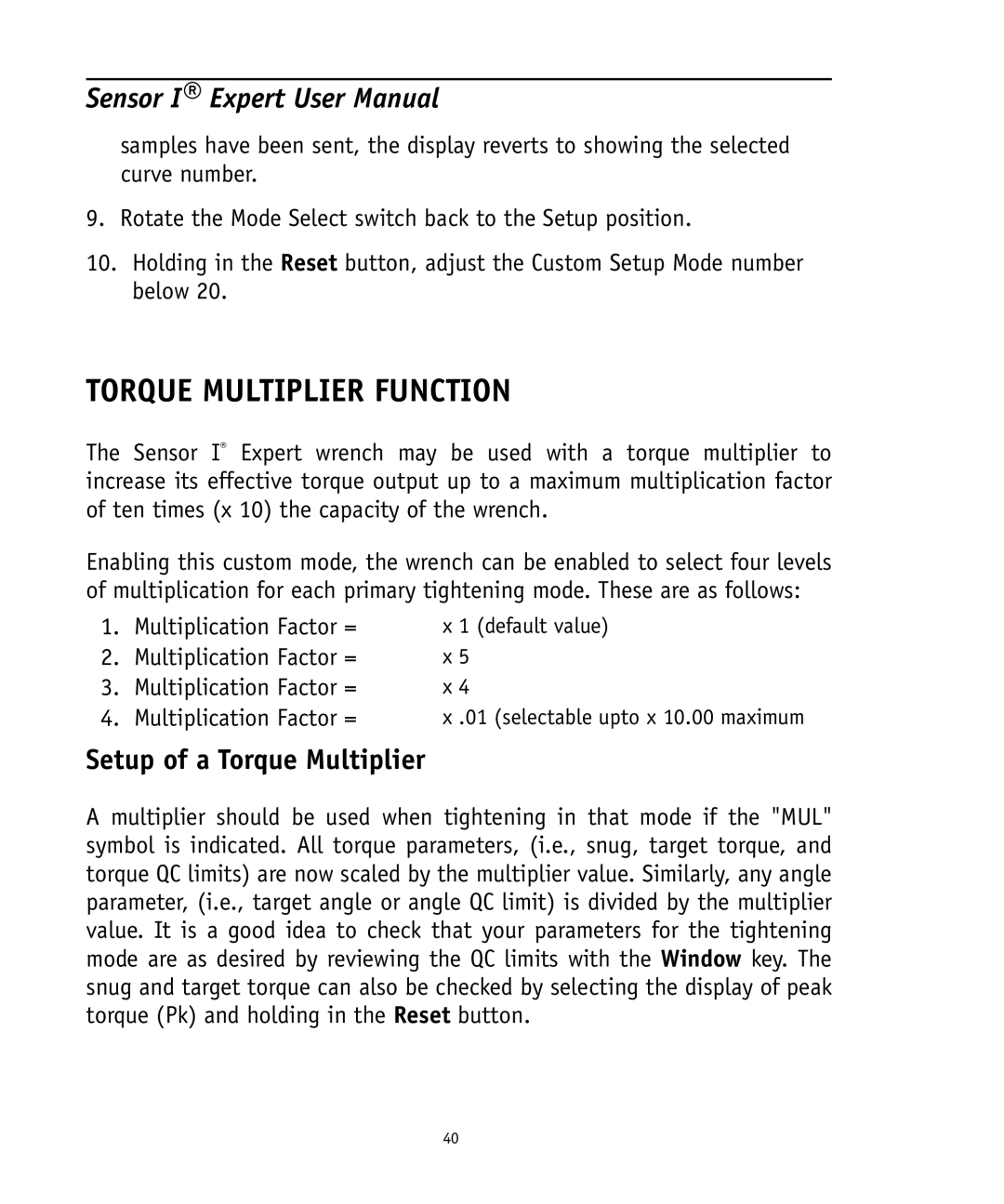 Ingersoll-Rand 4575759 user manual Torque Multiplier Function, Setup of a Torque Multiplier 