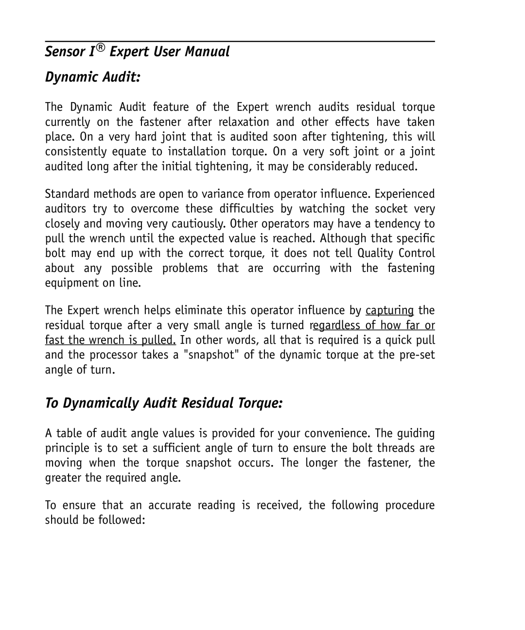 Ingersoll-Rand 4575759 user manual Dynamic Audit, To Dynamically Audit Residual Torque 