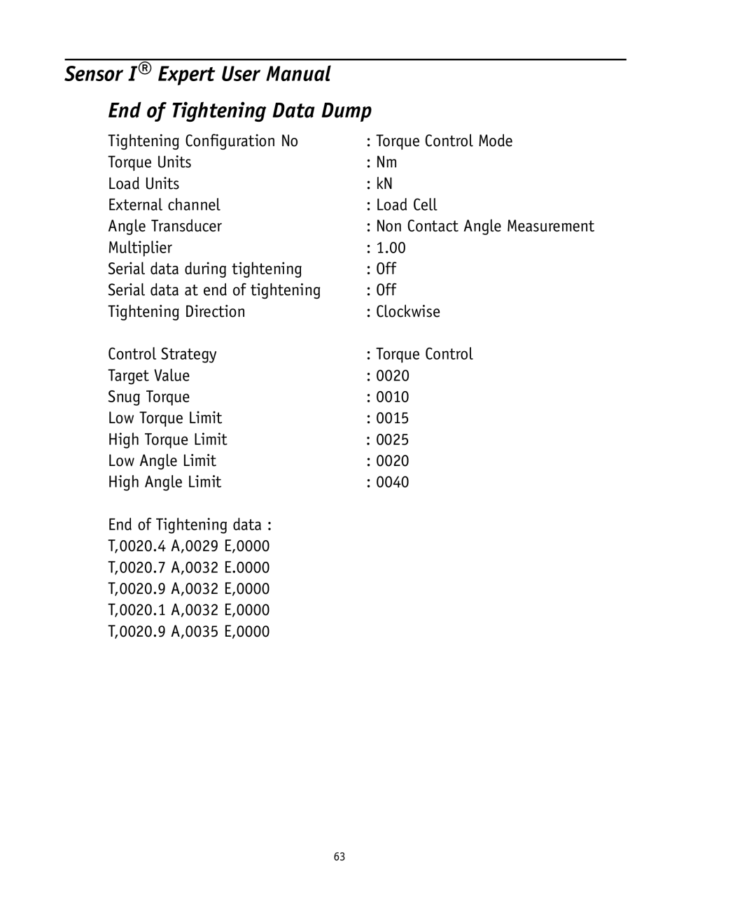 Ingersoll-Rand 4575759 user manual End of Tightening Data Dump 